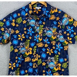 Roody Spyder Mens Hawaiian Shirt Large Blue Floral Button Up Pocket Short Sleeve